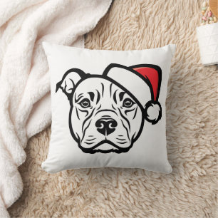 Santa Paws: AmStaff Hund i Festiv Hatt Kudde
