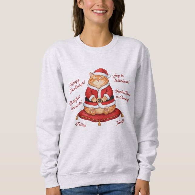 Santa Paws Cat Christmas Sweatshirt T Shirt (Framsida)