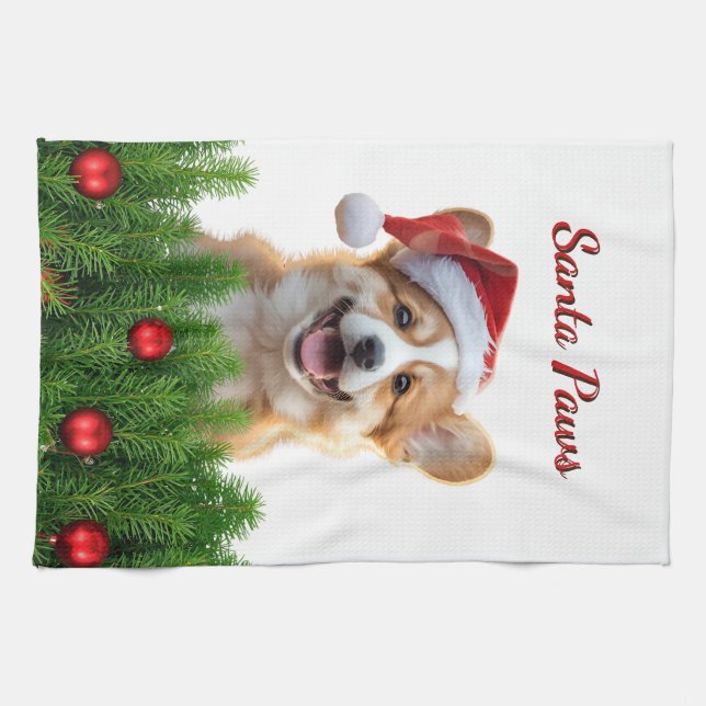 Santa Paws Corgi Holiday Kitchen Design Kökshandduk (Horisontell)