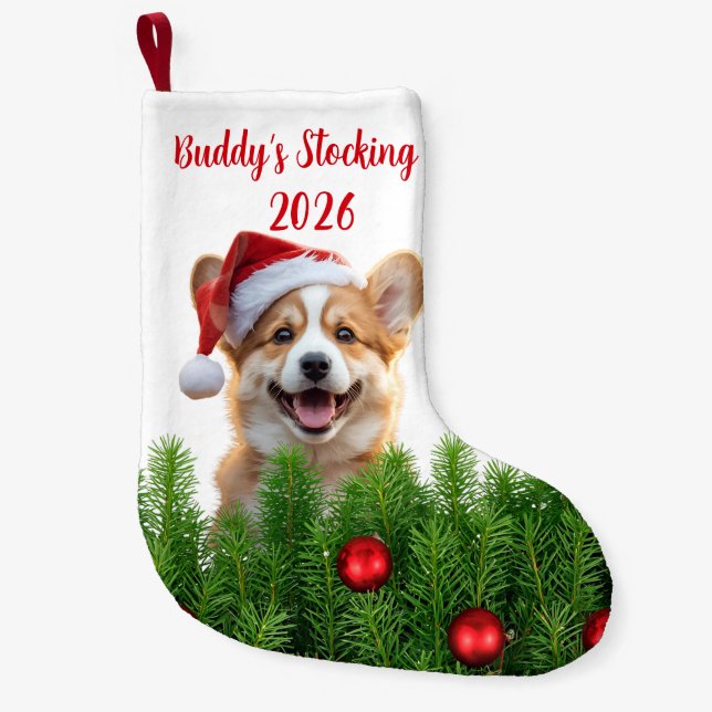Santa Paws Corgi Holiday Stocking Liten Julstrumpa (Framsidan)