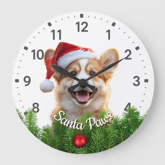 Santa Paws Corgi med julgranskrans Stor Klocka (Framsida)