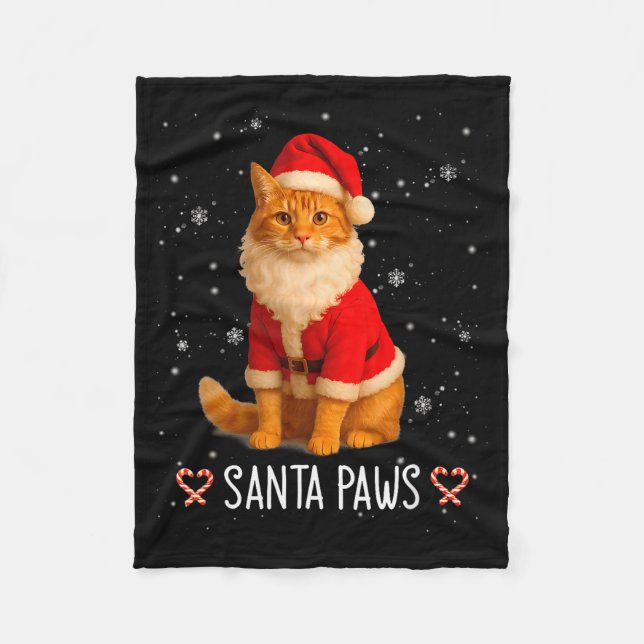 Santa Paws Funny Orange Tabby Cat Christmas Holida Fleecefilt (Framsidan)