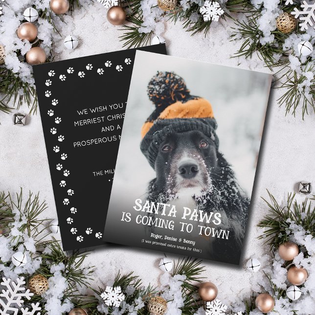 Santa Paws Hund Foto Jul Julkort (Santa Paws dog photo Christmas holiday cards, PRINTED and/or INSTANT DOWNLOAD)