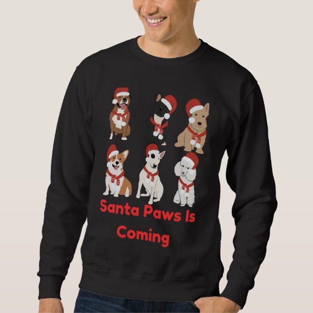Santa Paws Is Coming | Cute Dog Christmas Design Lång Ärmad Tröja (Framsida)