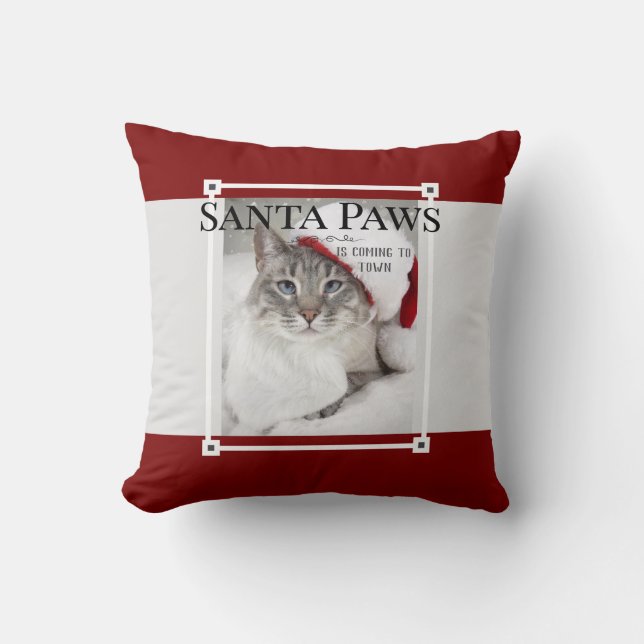 Santa Paws Is Coming To Town Christmas Kudde (Framsida)