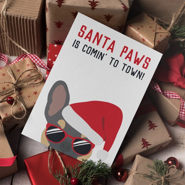 Santa Paws jul blå tan fransk bulldog Kort (Skapare uppladdad)