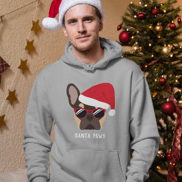 Santa Paws jul brun och tan fransk bulldog Hoodie