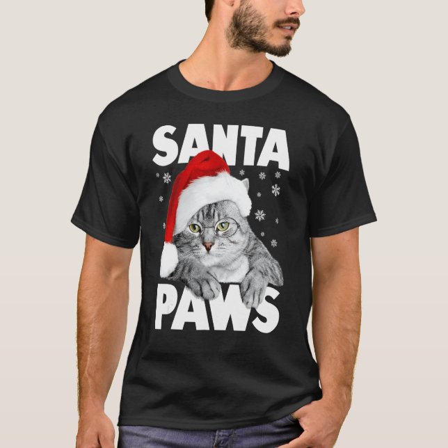 Santa Paws jul tomte katte Rolig T Shirt (Framsida)