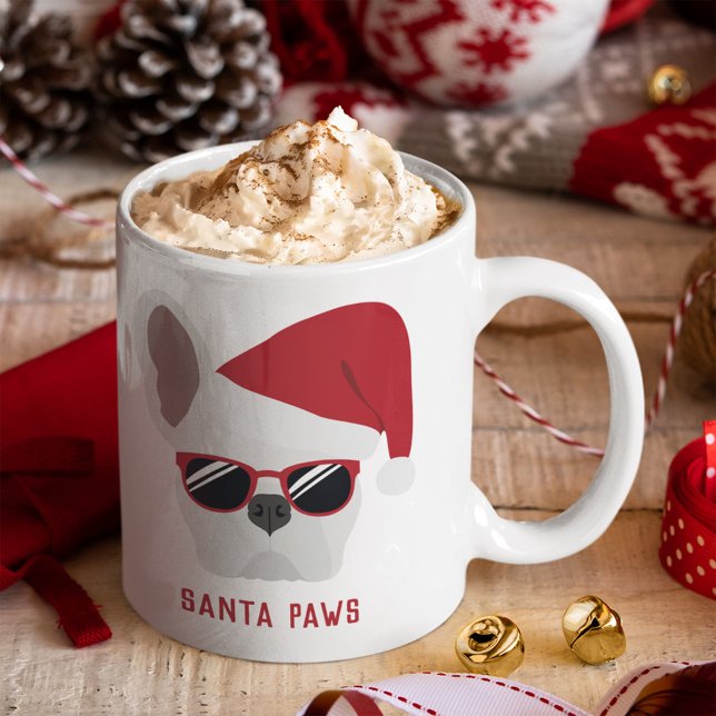 Santa Paws jul vit fransk bulldog Kaffemugg (Skapare uppladdad)