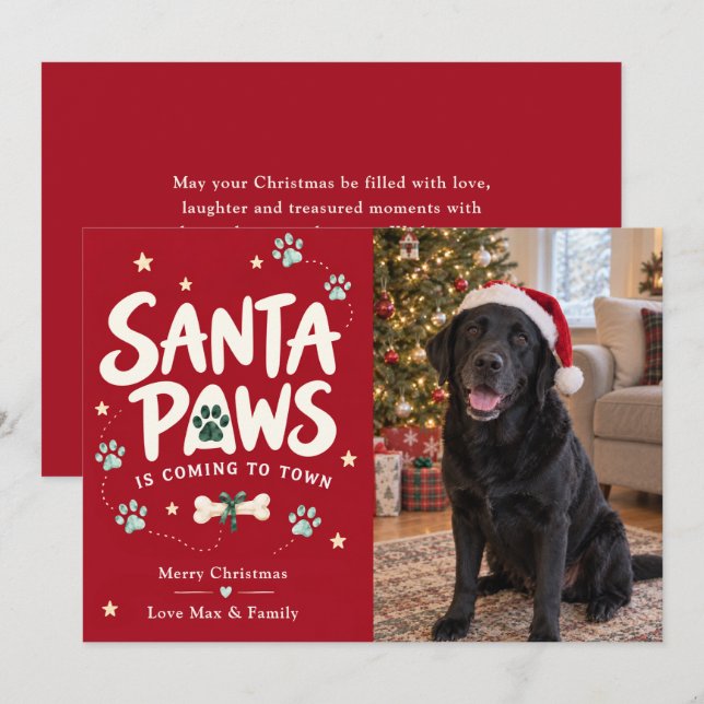 Santa Paws julhund foto Julkort (Fram/baksida)