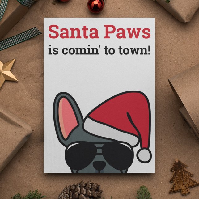 Santa Paws julkort med blå fransk bulldog Kort (Skapare uppladdad)