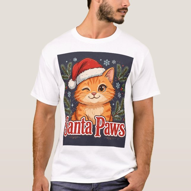 Santa Paws Katt — Jul T Shirt (Framsida)
