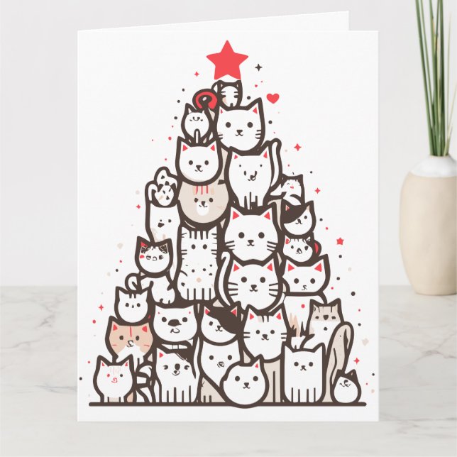 Santa Paws Katt Mjao Jul Katmas Träd  Kort (Framsida)