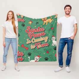 Santa Paws Kommer Till Stan Retro Hund Katt Jul Fleecefilt