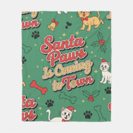 Santa Paws Kommer Till Stan Retro Hund Katt Jul Fleecefilt