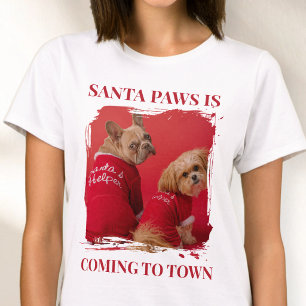 Santa Paws Modern Röd Rolig Husdjur Foto Jul T Shirt