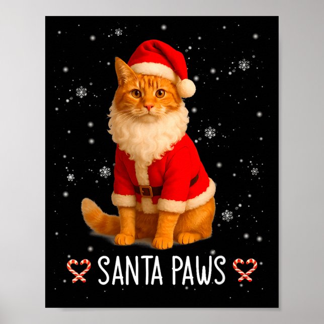 Santa Paws Rolig Orange Tabby Katt Jul  Poster (Framsidan)