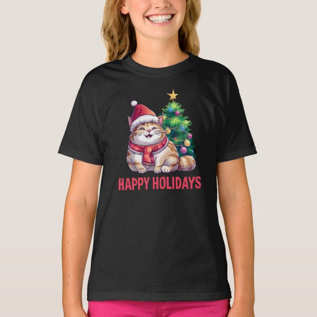 Santa Paws Says Happy Holidays T Shirt (Framsida)