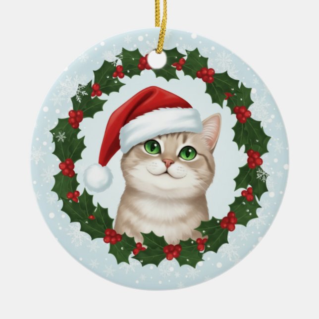 Santa Paws Smiling Cat Christmas Ornament  (Framsidan)