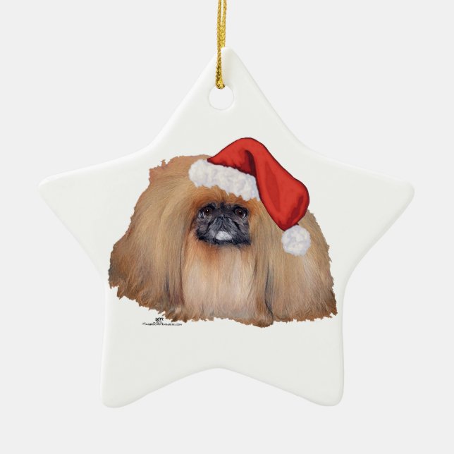 Santa Pekingese Julgransprydnad Keramik (Framsidan)