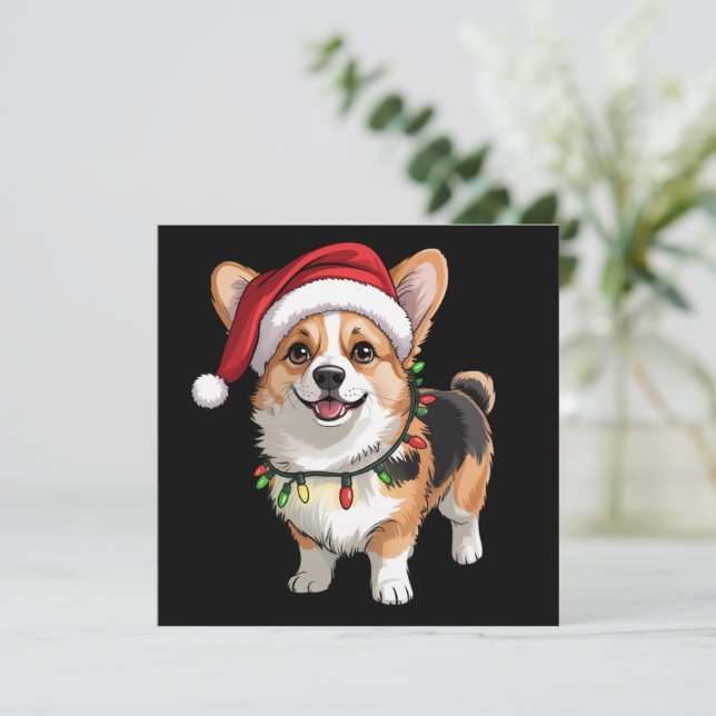Santa Pembroke Welsh Corgi Christmas Tree Lights  Inbjudningar (Stående Fram)