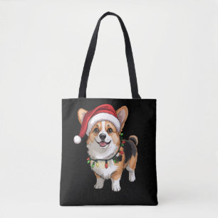 Santa Pembroke Welsh Corgi Julgran Ljuskedja Tygkasse
