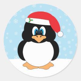 Santa Penguin-julfästare Runt Klistermärke