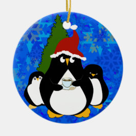 Santa Penguin och Little Penguins Julgransprydnad Keramik
