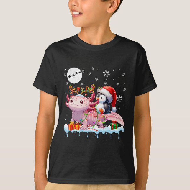Santa Penguin Riding Axolotl Reindeer jul Se T Shirt (Framsida)