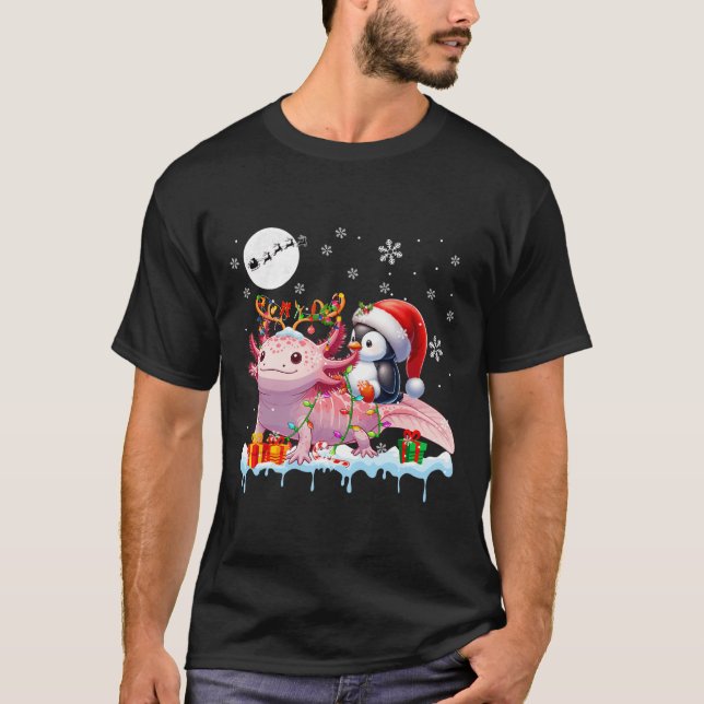 Santa Penguin Riding Axolotl Reindeer jul Se T Shirt (Framsida)