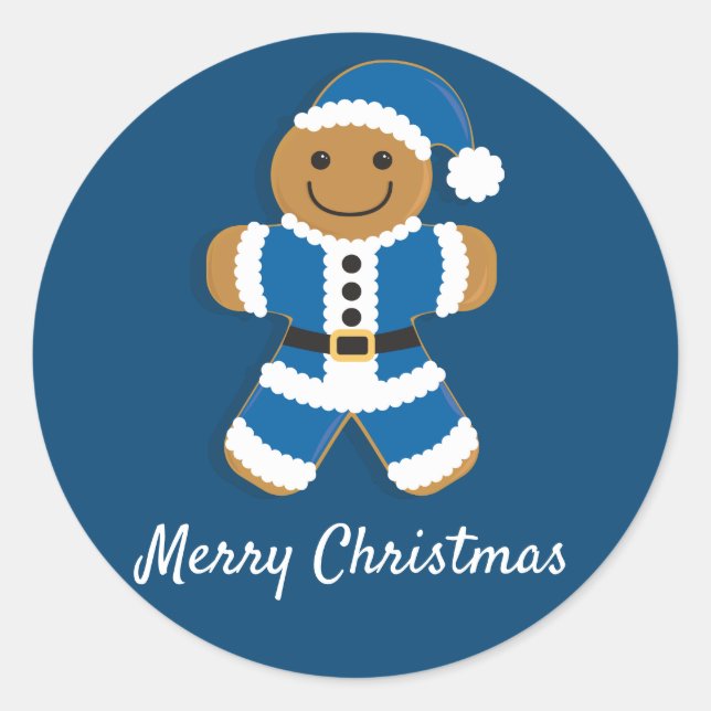 Santa Pepparkaksgubbe Blue | Sticker Runt Klistermärke (Framsida)