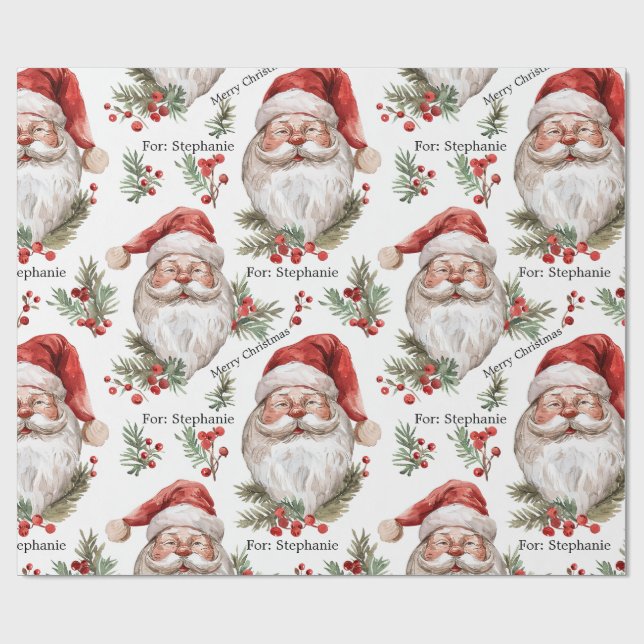 Santa Personalize Namn jul - stor  Presentpapper (Platt)