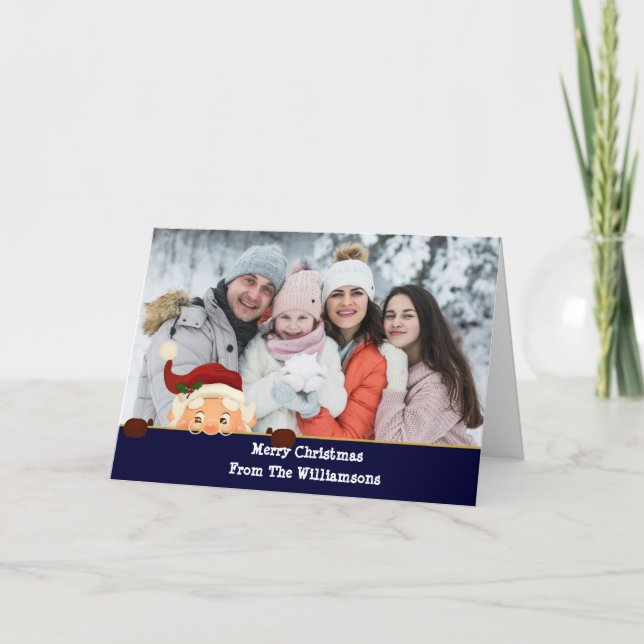 Santa Photo Bombs Blue Band jul Photo Helgkort (Framsida)