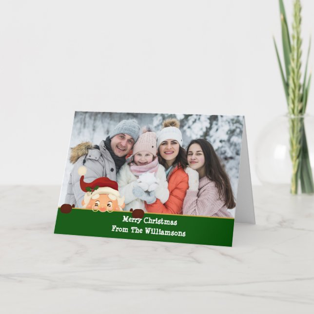 Santa Photo Bombs Grönt Band julfoto Helgkort (Framsida)