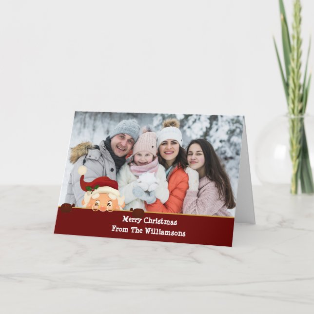 Santa Photo Bombs Red Band-julfoto Helgkort (Framsida)