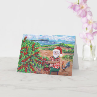 Santa Picking Coffee på Kauai Hawaii Helgdag Card Kort