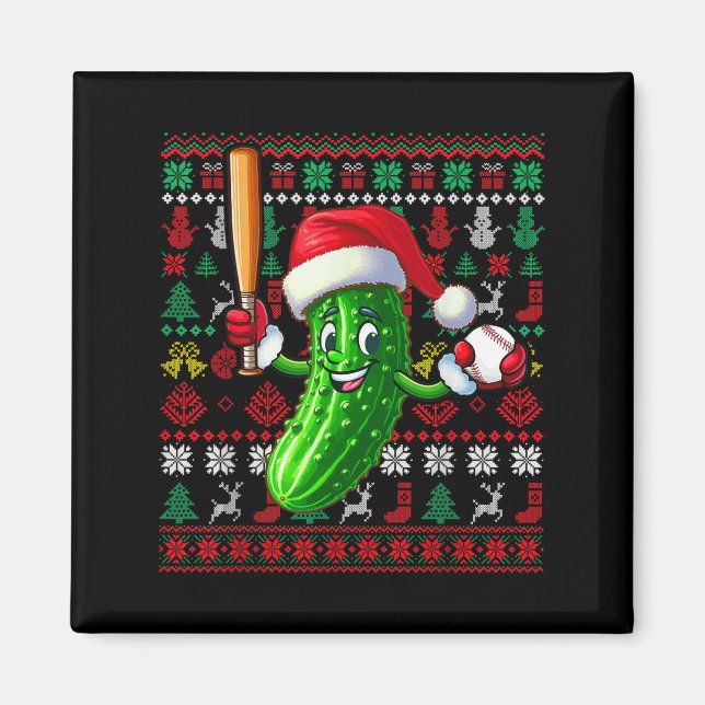 Santa Pickle Playing Baseball Xmas Player Vegan Sw Magnet (Framsidan)