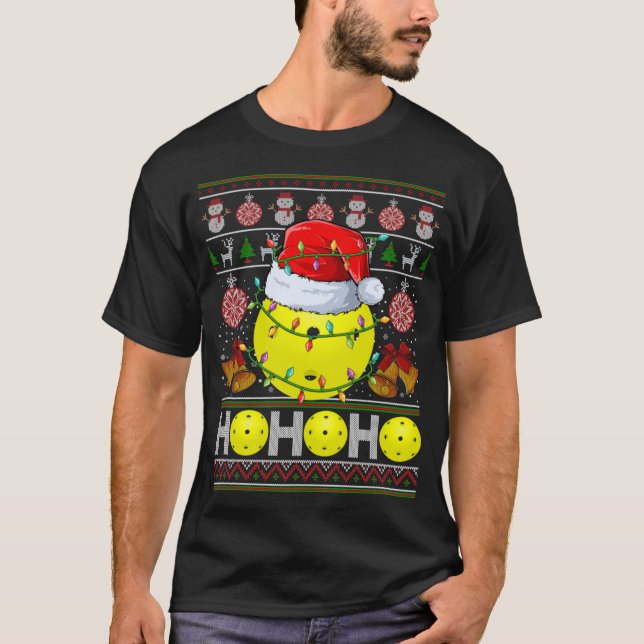 Santa Pickleball Boll Julgran Light Ugly Ch T Shirt (Framsida)