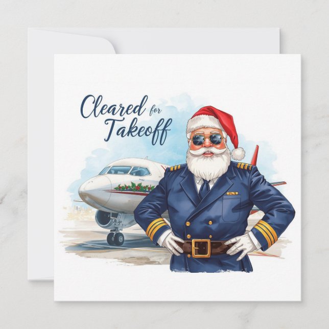 Santa Pilot Cleared for takeoff Christmas Flight Julkort (Framsida)