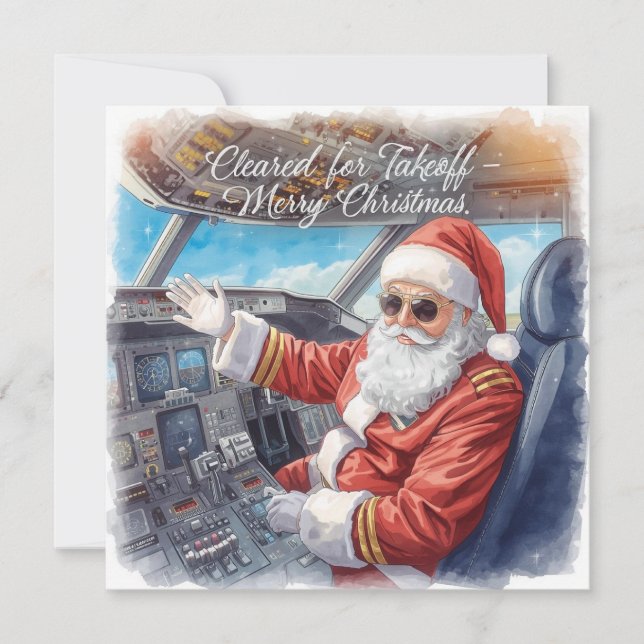 Santa Pilot Cleared for takeoff Christmas Flight Julkort (Framsida)