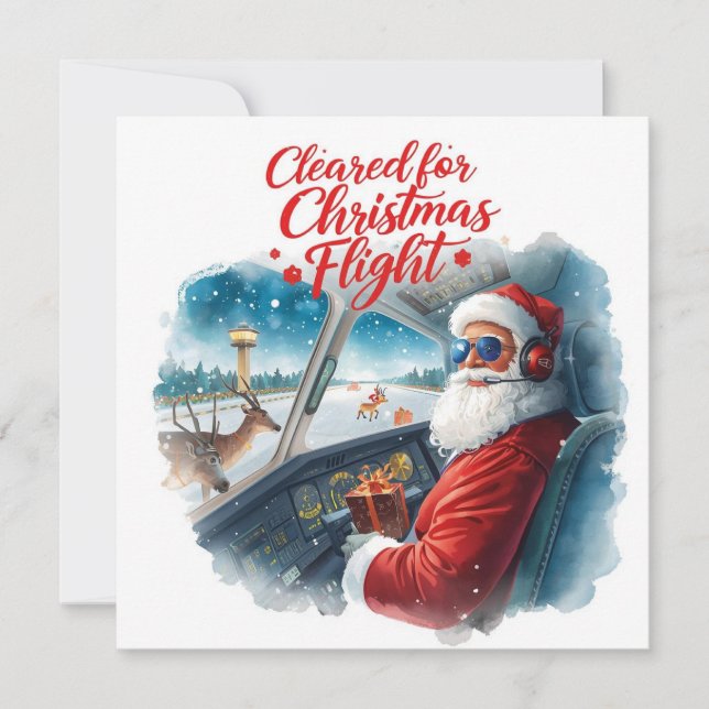 "Santa Pilot in the Cockpit Aviation themed Julkort (Framsida)