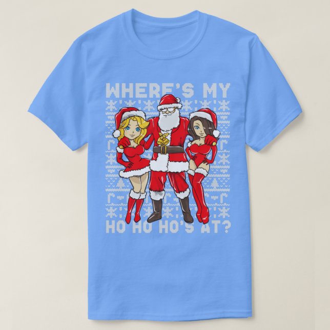 Santa Pimp Wheres Mitt hem vid jul T Shirt (Design framsida)