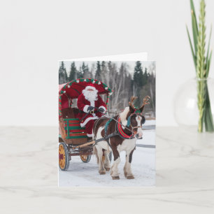 Santa Pinto Draft Horse Antlers Red Grönt Wagon Kort