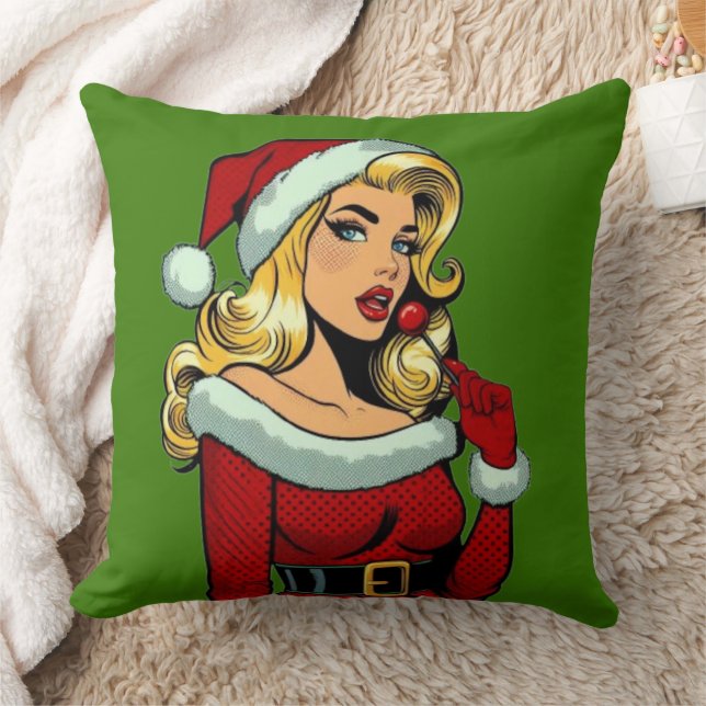 Santa Pinup: Pop Art Glam Kudde (Filt)
