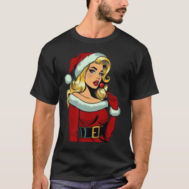 Santa Pinup: Pop Art Glam T Shirt (Framsida)