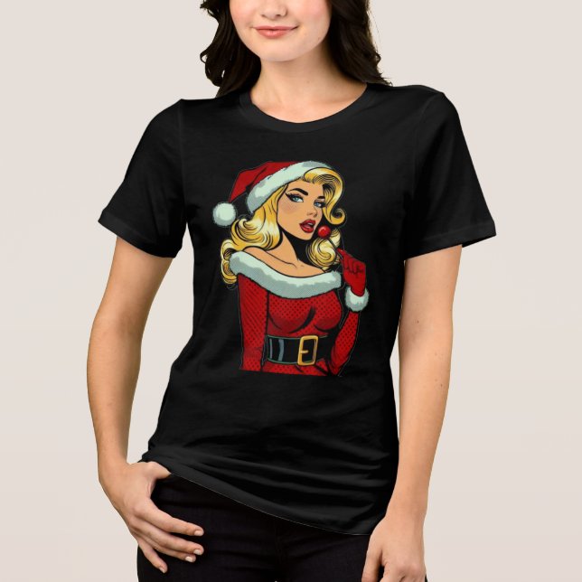 Santa Pinup: Pop Art Glam T Shirt (Framsida)