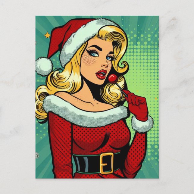 Santa Pinup: Pop Art Glam Vykort (Framsida)