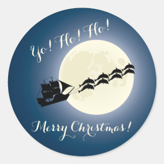Santa Pirat Frakt med delfiner, Helgdag jul Runt Klistermärke