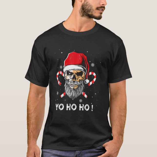 Santa Pirat jul Jolly Flagga Skull Beard T Shirt (Framsida)