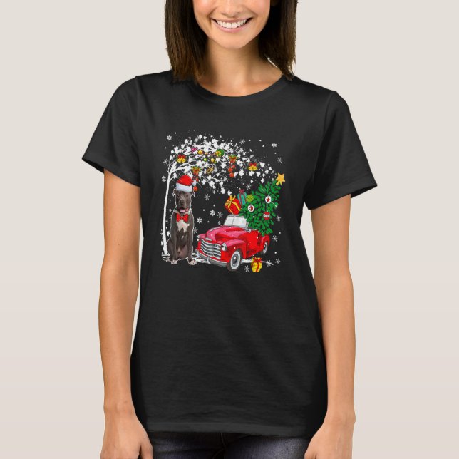 Santa Pit Bull Red Pickupare Lastbil Carries X Mas T Shirt (Framsida)